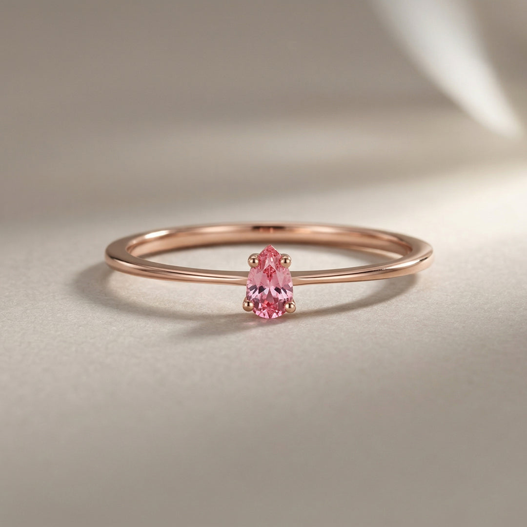 14K Solid Rose Gold | Pink Sapphire | Slim Promise Ring