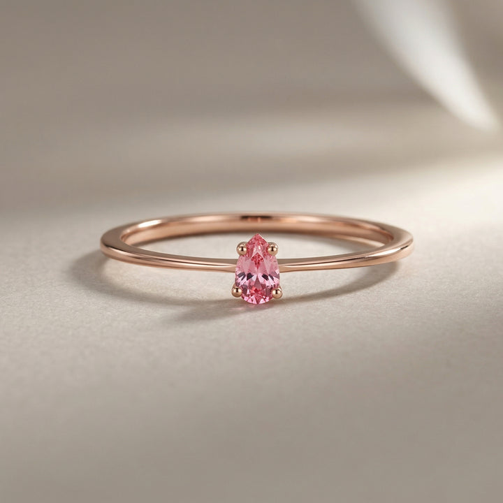 14K Solid Rose Gold | Pink Sapphire | Slim Promise Ring