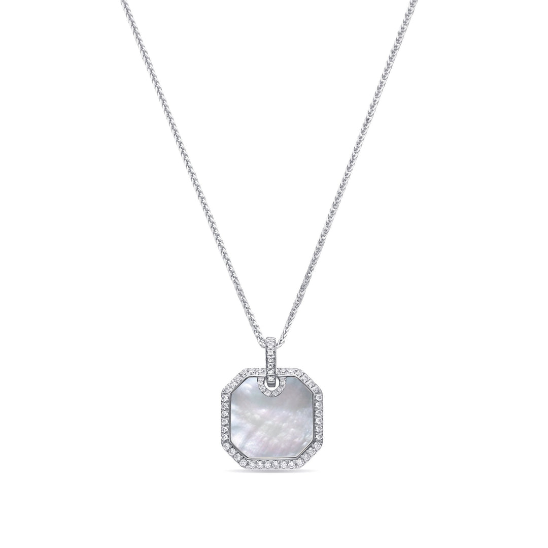 0.30Ct Square Mother - of - Pearl Pendant Paved with Diamonds - MoonClosing