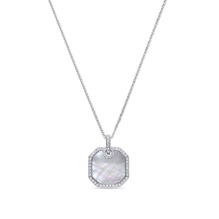 0.30Ct Square Mother - of - Pearl Pendant Paved with Diamonds - MoonClosing
