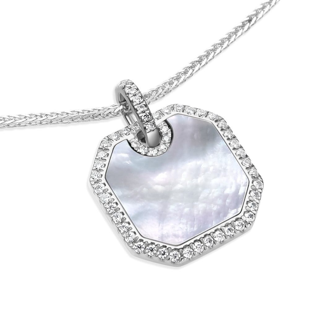 0.30Ct Square Mother - of - Pearl Pendant Paved with Diamonds - MoonClosing