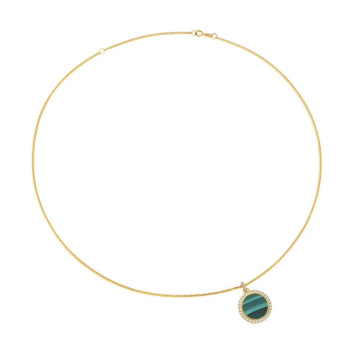 0.35Ct Round Malachite Pendant Paved with Diamonds - MoonClosing