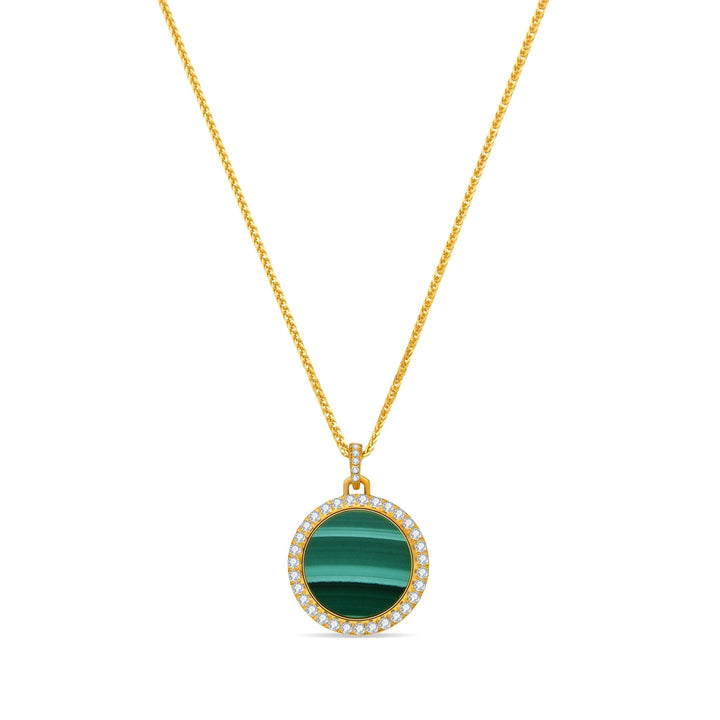 0.35Ct Round Malachite Pendant Paved with Diamonds - MoonClosing