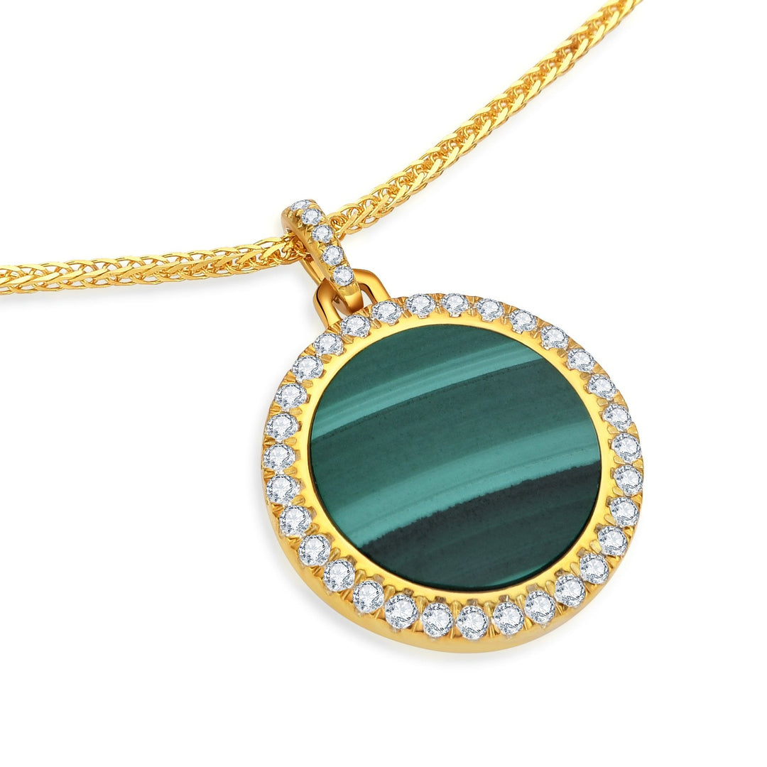 0.35Ct Round Malachite Pendant Paved with Diamonds - MoonClosing