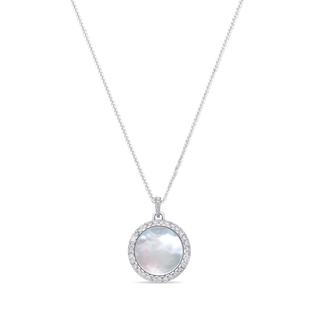 0.35Ct Round Mother - of - Pearl Pendant with Diamonds - MoonClosing
