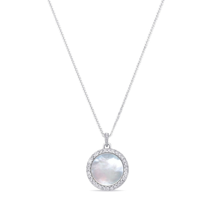 0.35Ct Round Mother - of - Pearl Pendant with Diamonds - MoonClosing