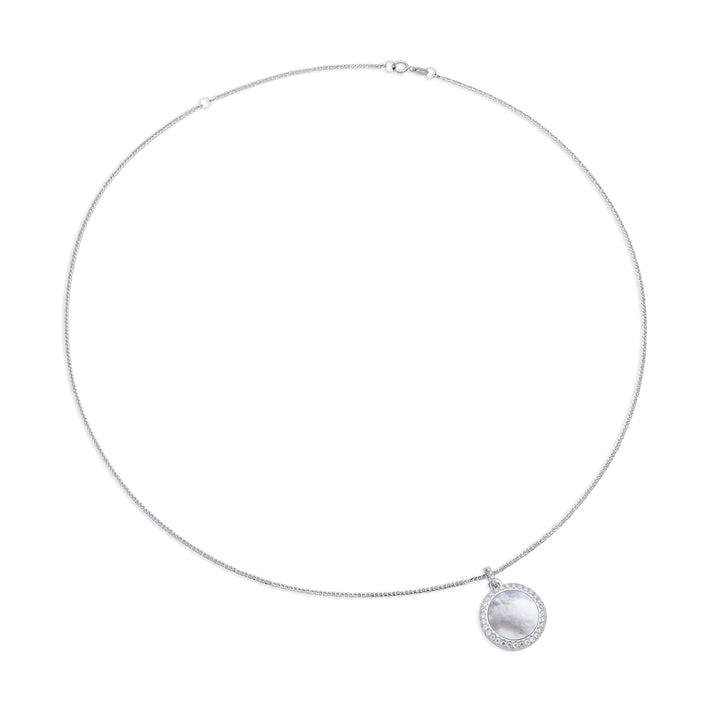 0.35Ct Round Mother - of - Pearl Pendant with Diamonds - MoonClosing