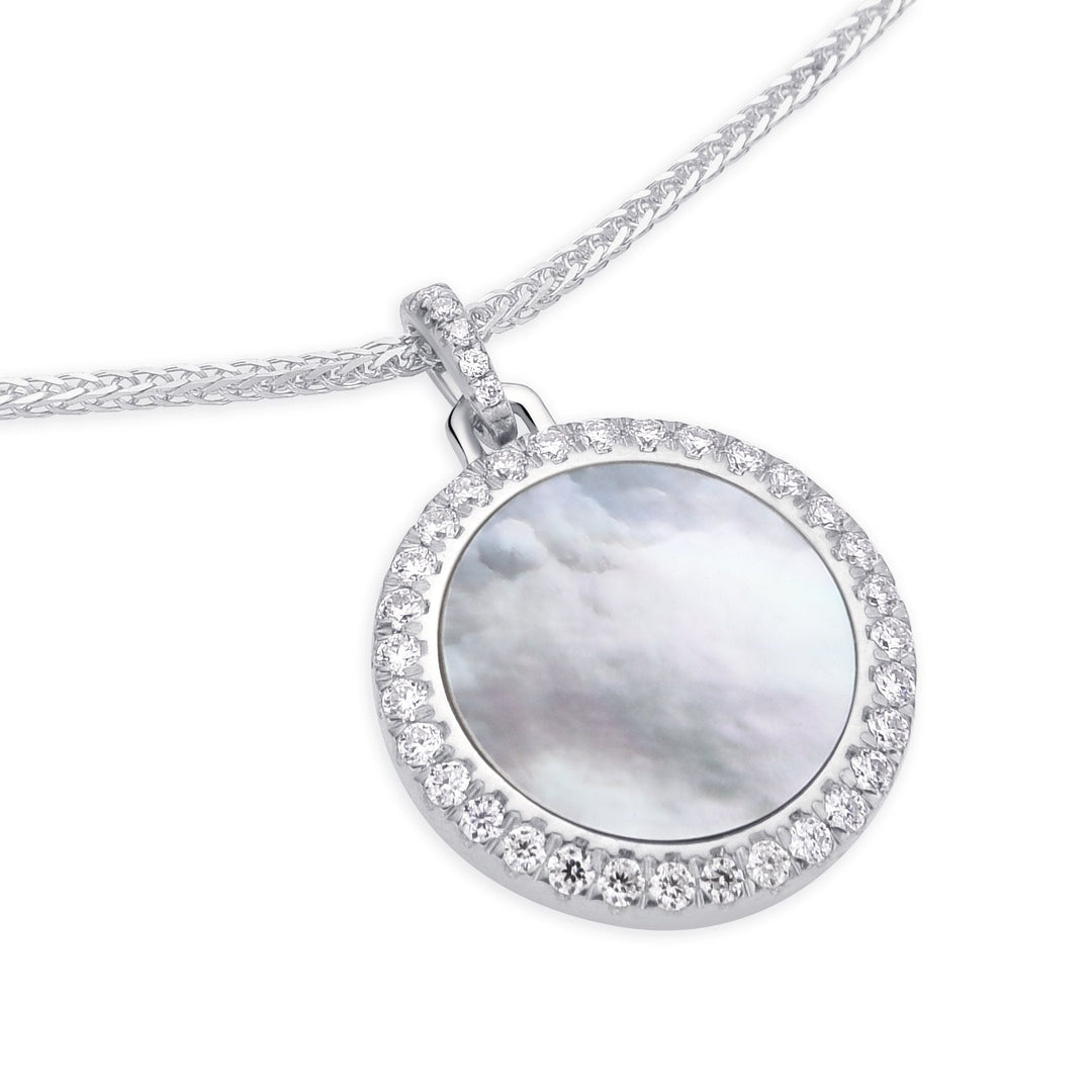 0.35Ct Round Mother - of - Pearl Pendant with Diamonds - MoonClosing