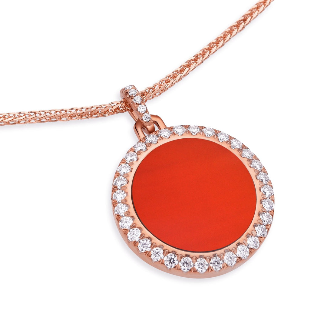 0.35Ct Round Red Agate Pendant Paved with Diamonds - MoonClosing