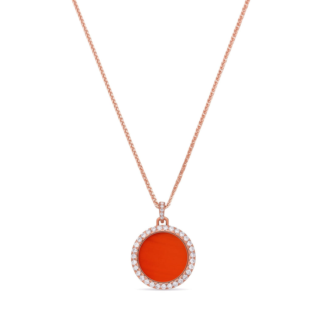 0.35Ct Round Red Agate Pendant Paved with Diamonds - MoonClosing
