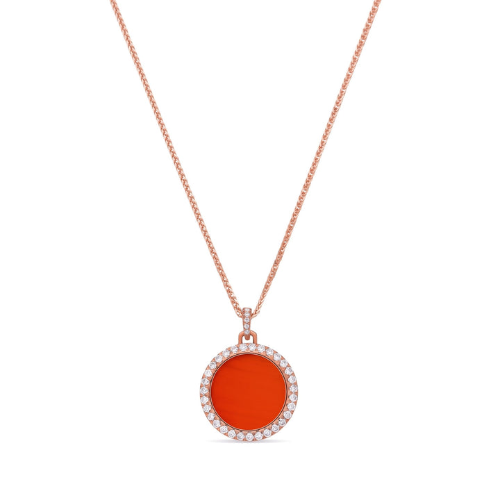 0.35Ct Round Red Agate Pendant Paved with Diamonds - MoonClosing