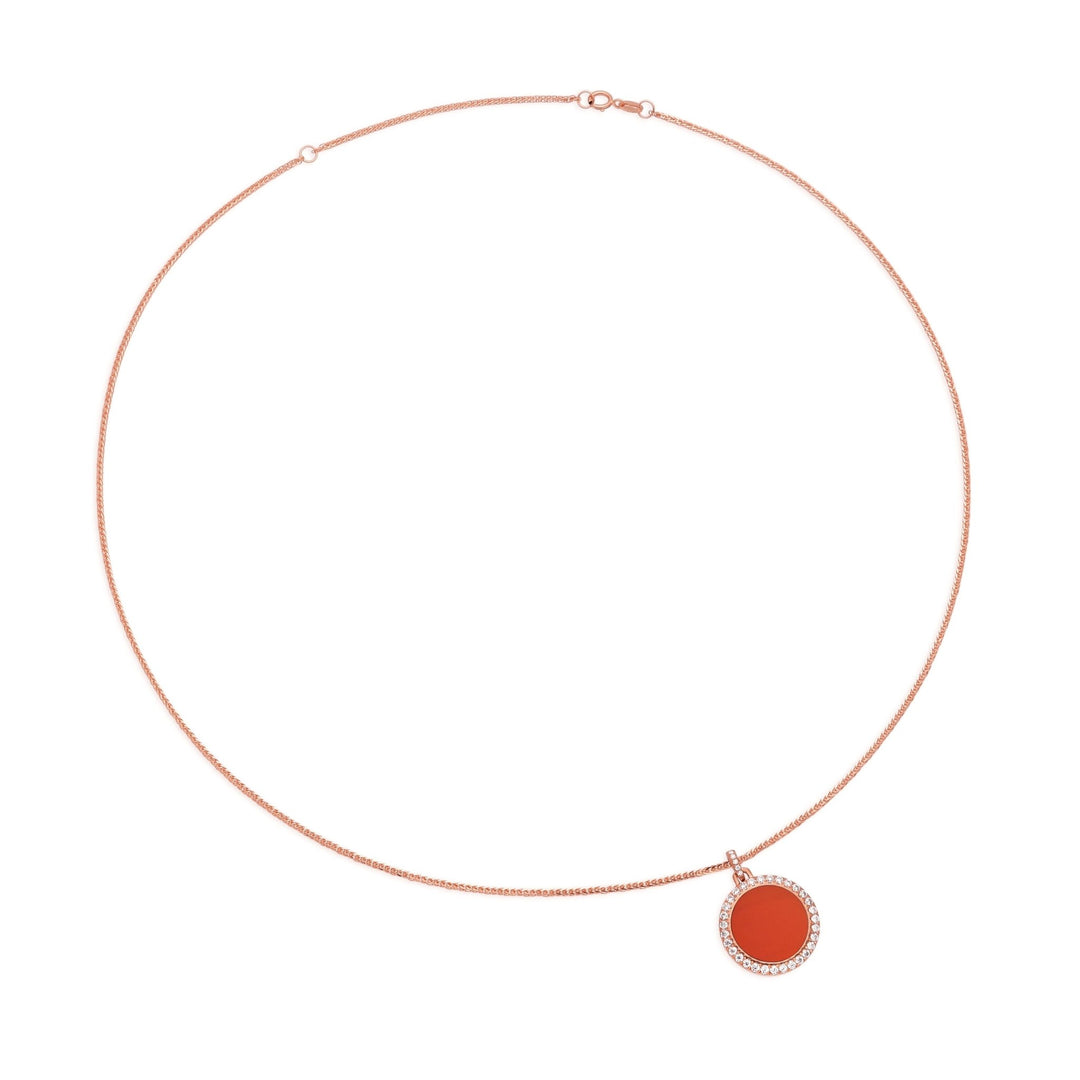 0.35Ct Round Red Agate Pendant Paved with Diamonds - MoonClosing