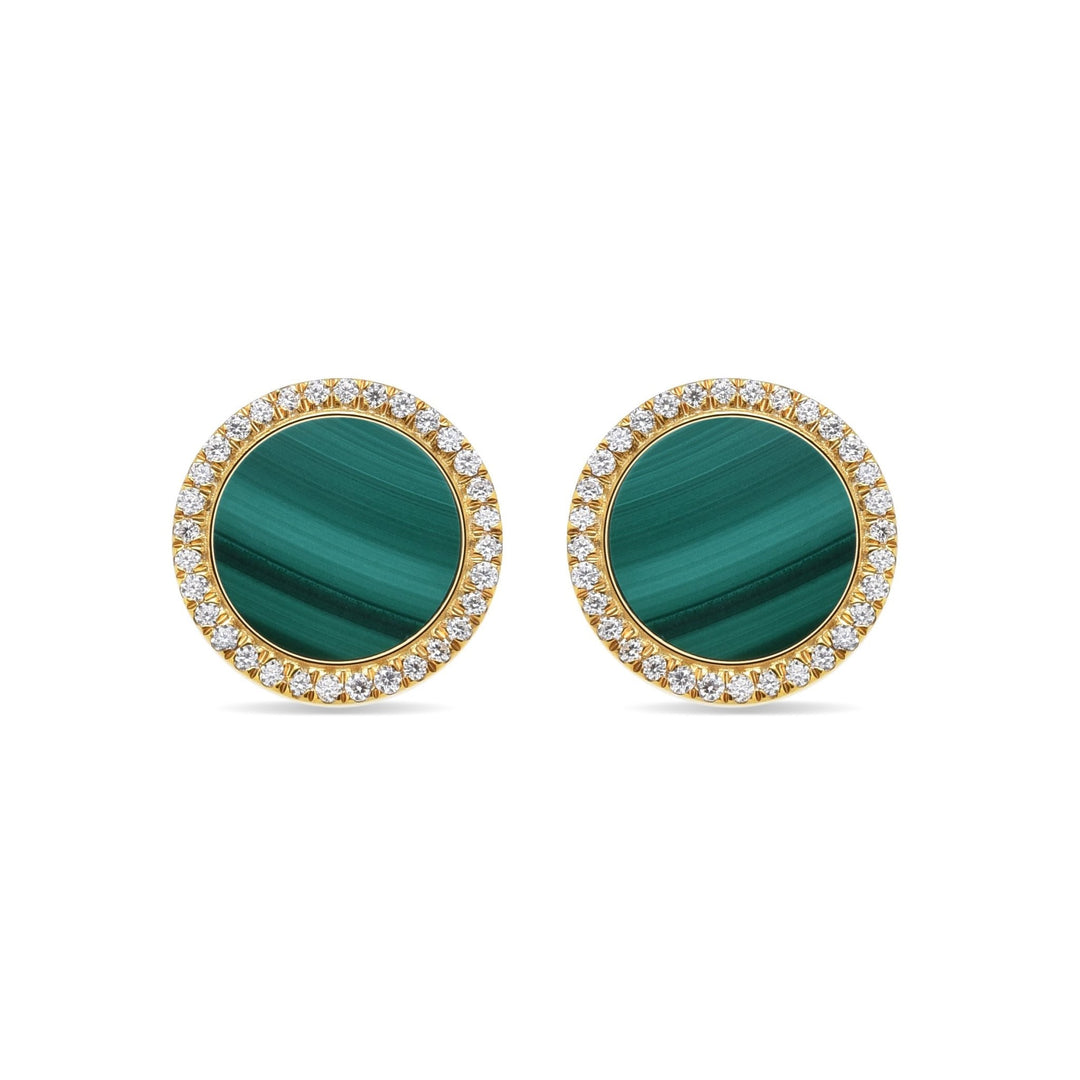 0.38Ct Malachite Silver Studs Paved with Diamonds - MoonClosing