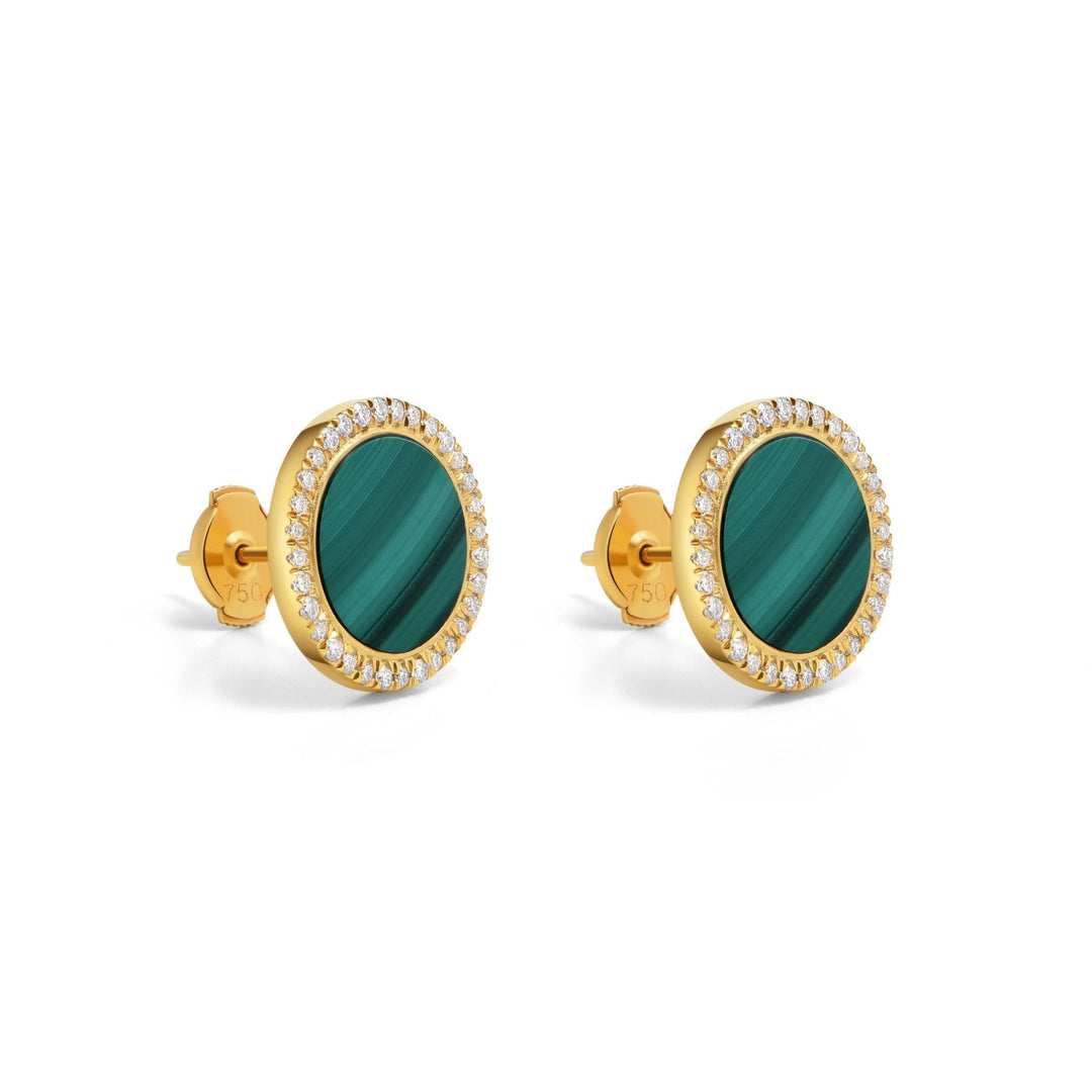0.38Ct Malachite Silver Studs Paved with Diamonds - MoonClosing