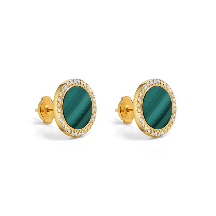 0.38Ct Malachite Silver Studs Paved with Diamonds - MoonClosing