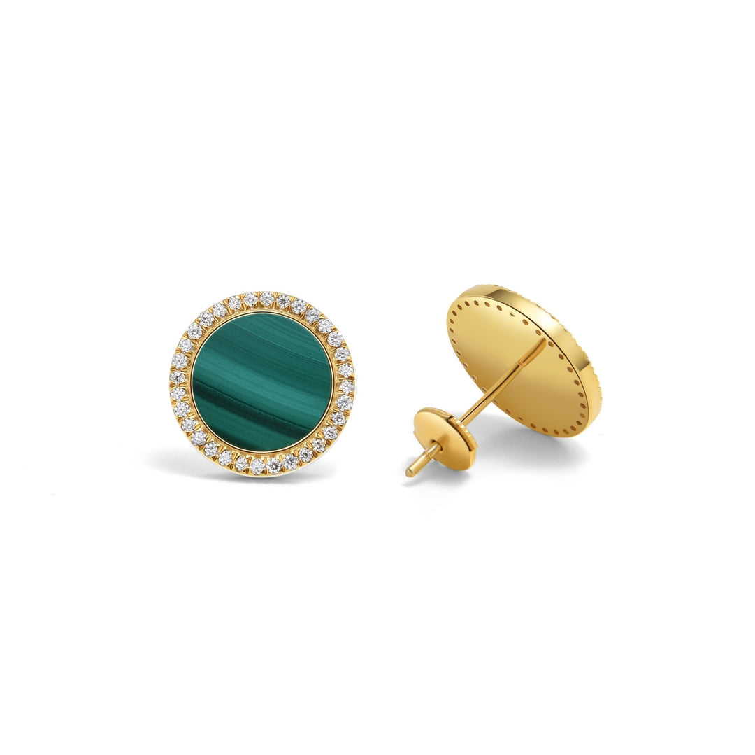 0.38Ct Malachite Silver Studs Paved with Diamonds - MoonClosing