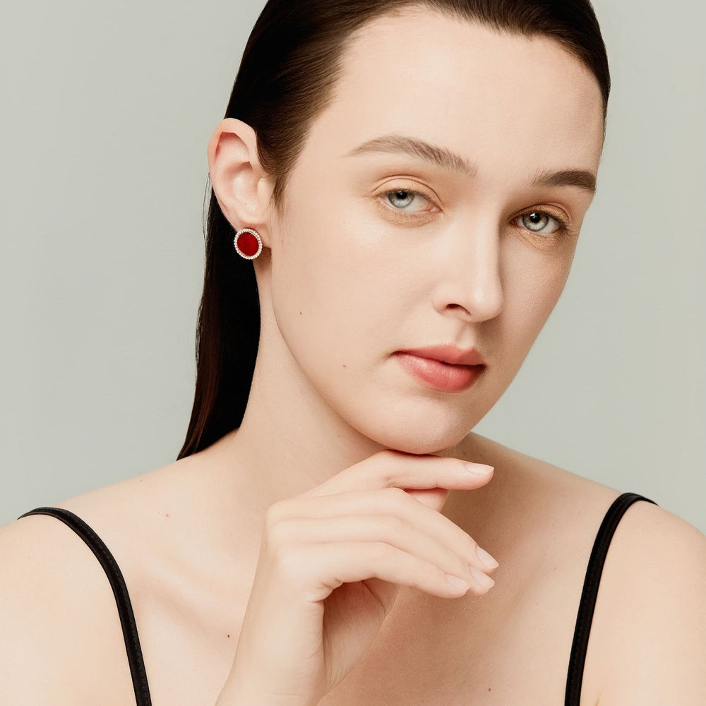0.38Ct Stud Earrings with Red Agate and Diamonds - MoonClosing