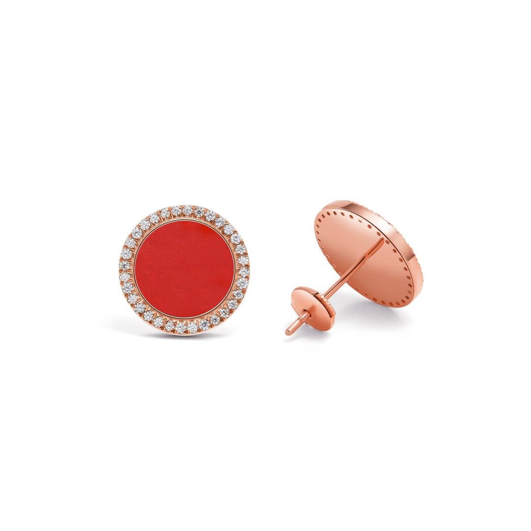 0.38Ct Stud Earrings with Red Agate and Diamonds - MoonClosing
