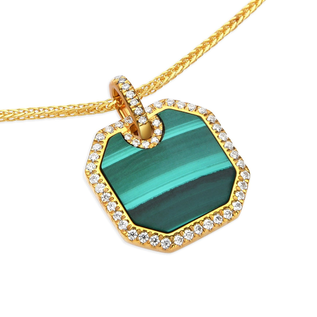 0.3Ct Square Malachite Pendant Paved with Diamonds - MoonClosing
