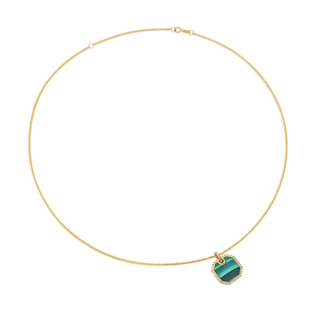 0.3Ct Square Malachite Pendant Paved with Diamonds - MoonClosing