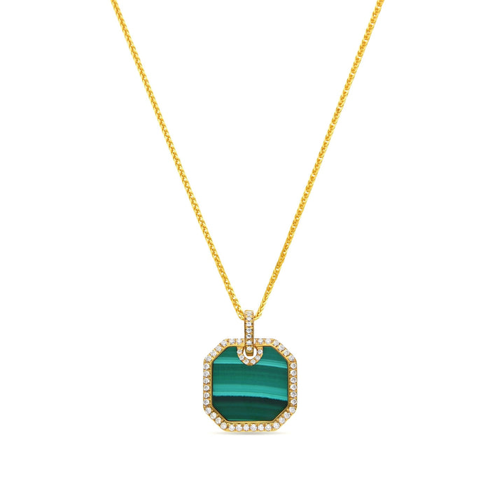 0.3Ct Square Malachite Pendant Paved with Diamonds - MoonClosing