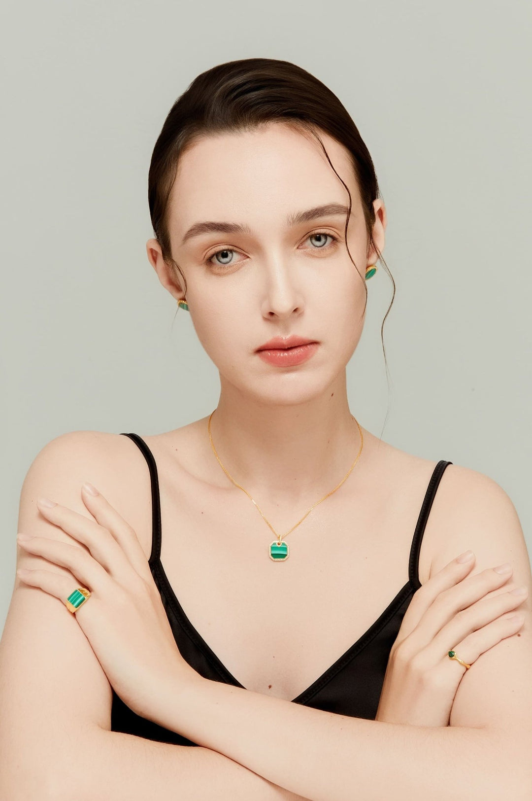 0.3Ct Square Malachite Pendant Paved with Diamonds - MoonClosing