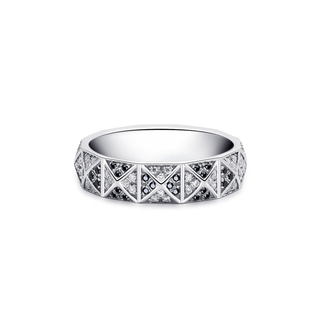 0.45Ct Pyramid White Gold Band Paved with Diamonds - MoonClosing