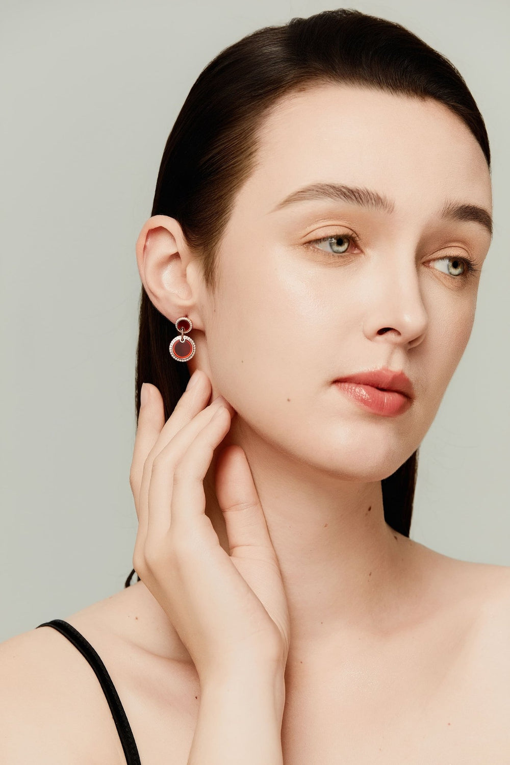 0.6Ct Drop Earrings with Red Agate and Diamonds - MoonClosing