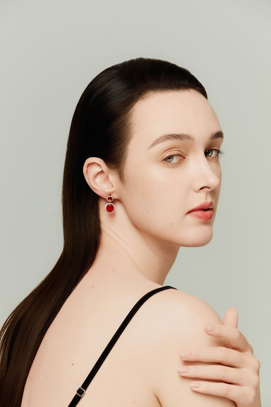 0.6Ct Drop Earrings with Red Agate and Diamonds - MoonClosing