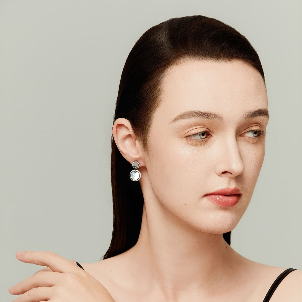 0.6Ct Mother - of - Pearl Drop Earrings with Diamonds - MoonClosing