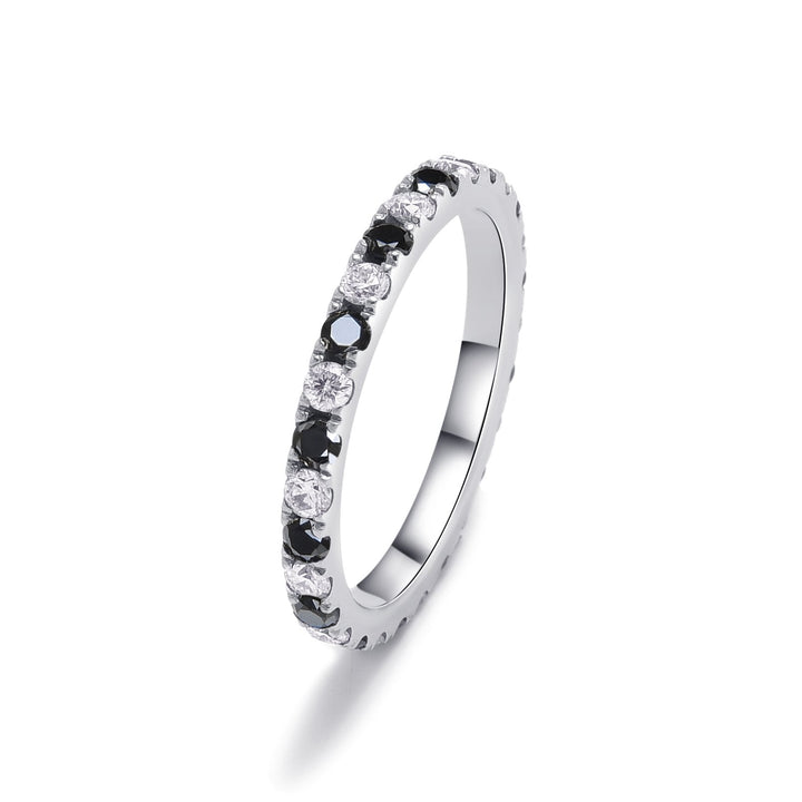 0.84Ct Slim Ring Paved with Black and White Diamonds - MoonClosing