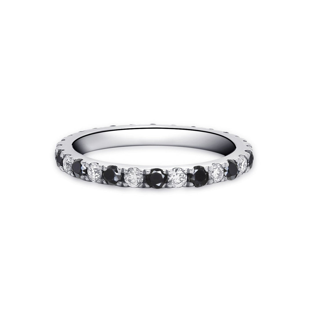 0.84Ct Slim Ring Paved with Black and White Diamonds - MoonClosing