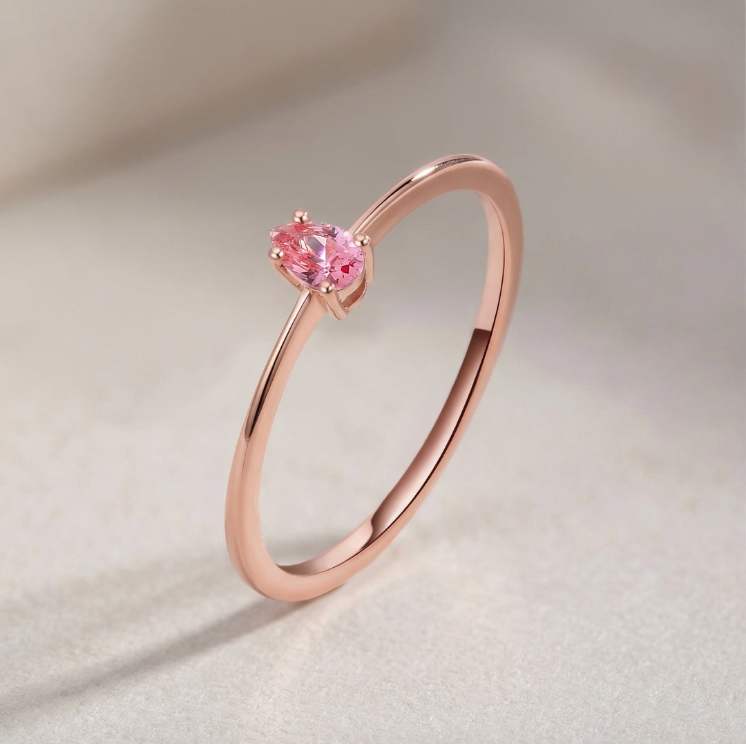 14K Solid Rose Gold | Pink Sapphire | Slim Promise Ring