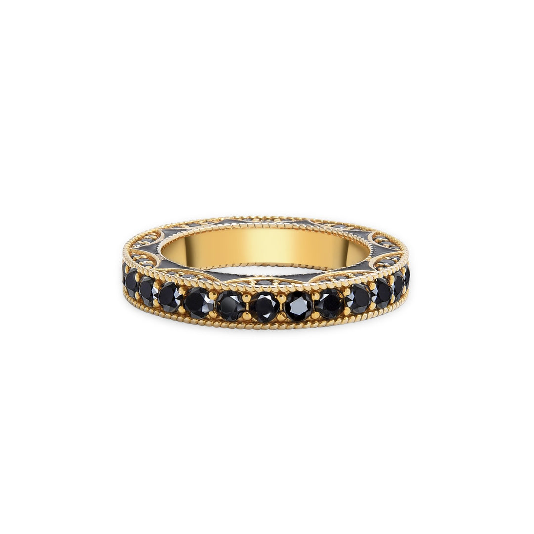 Angled view of the ornate full eternity ring showcasing its bold design and detailed craftsmanship.