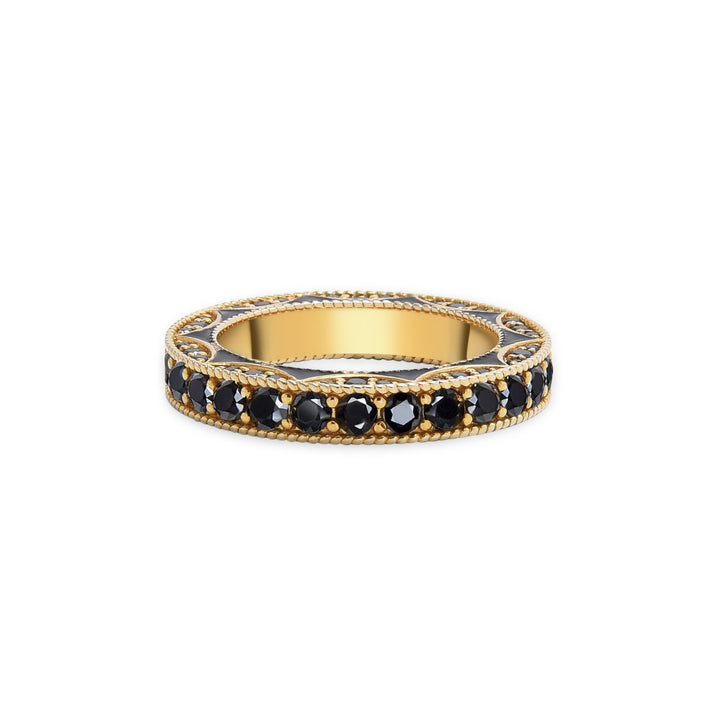Angled view of the ornate full eternity ring showcasing its bold design and detailed craftsmanship.
