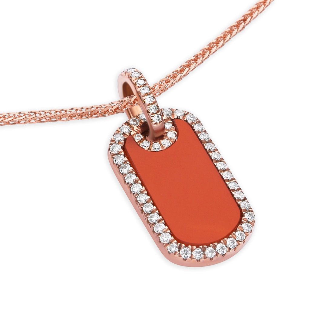 Portal red agate tag pendant in rose gold-plated sterling silver with cubic zirconia