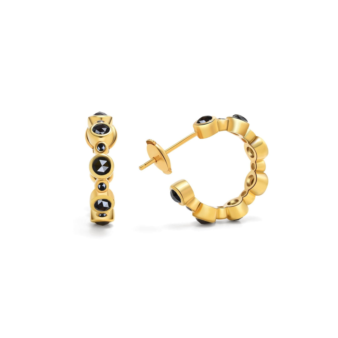 1.6Ct Gold Hoop Earrings with Rose Cut Black Diamonds - MoonClosing