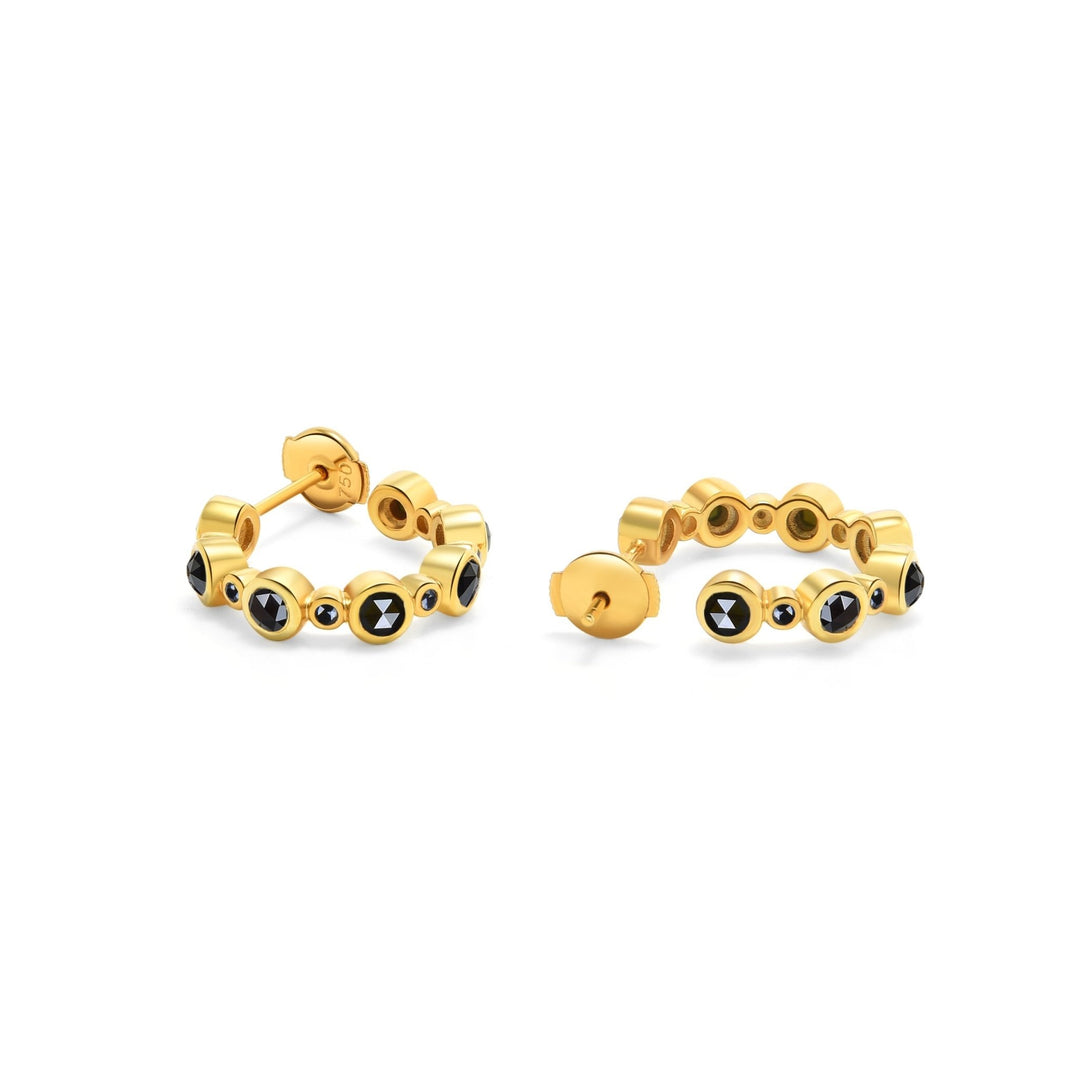 1.6Ct Gold Hoop Earrings with Rose Cut Black Diamonds - MoonClosing