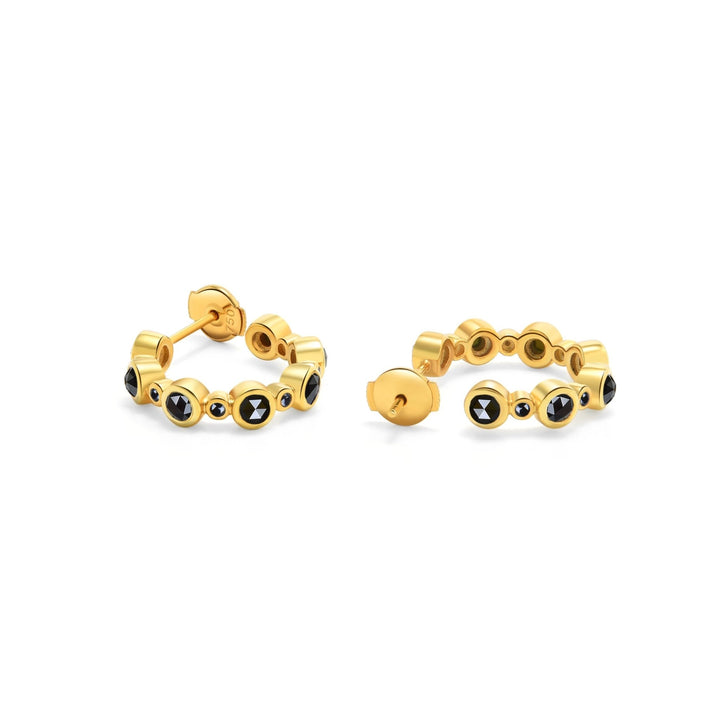 1.6Ct Gold Hoop Earrings with Rose Cut Black Diamonds - MoonClosing