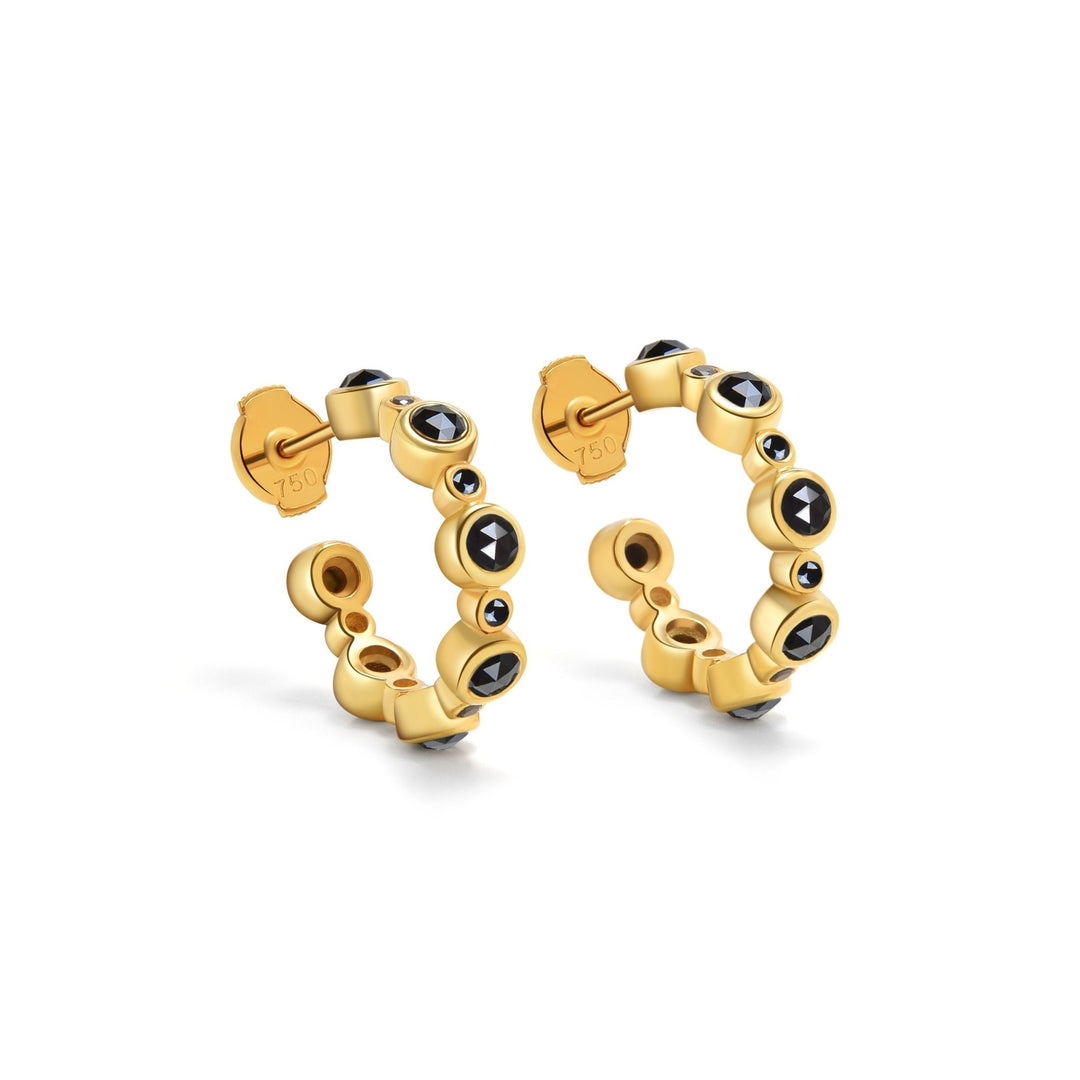 1.6Ct Gold Hoop Earrings with Rose Cut Black Diamonds - MoonClosing