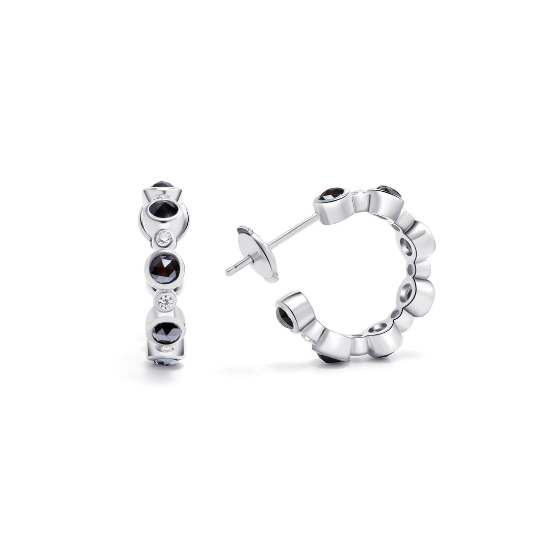 1.6Ct Hoop Earrings Paved with Black and White Diamonds - MoonClosing