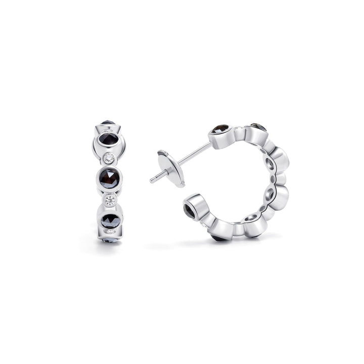 1.6Ct Hoop Earrings Paved with Black and White Diamonds - MoonClosing
