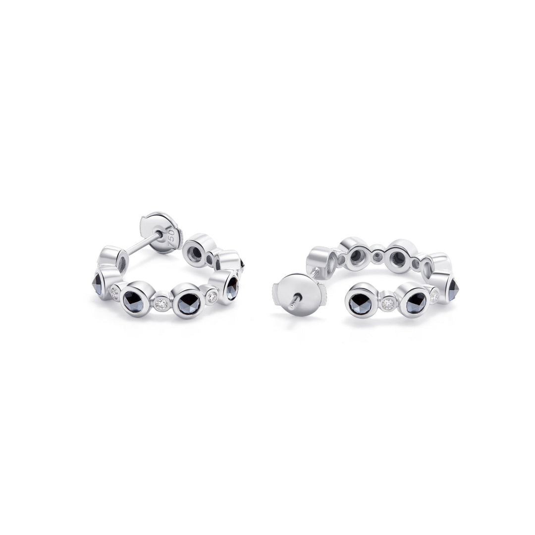 1.6Ct Hoop Earrings Paved with Black and White Diamonds - MoonClosing