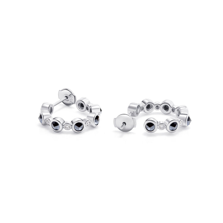 1.6Ct Hoop Earrings Paved with Black and White Diamonds - MoonClosing