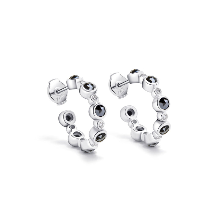 1.6Ct Hoop Earrings Paved with Black and White Diamonds - MoonClosing