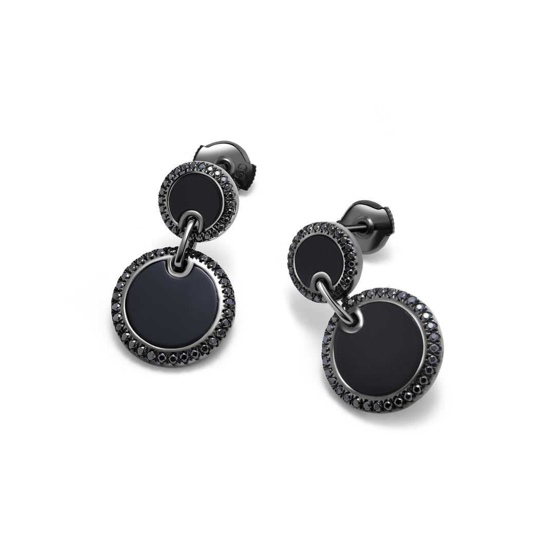 18K Black Gold Black Agate Black Diamond Drop Earrings Modern Luxury - MoonClosing