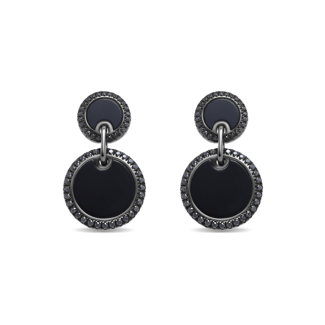 18K Black Gold Black Agate Black Diamond Drop Earrings Modern Luxury - MoonClosing