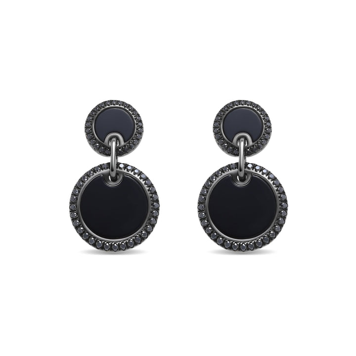 18K Black Gold Black Agate Black Diamond Drop Earrings Modern Luxury - MoonClosing