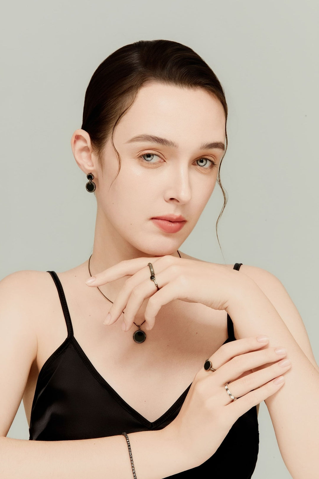 18K Black Gold Black Agate Black Diamond Drop Earrings Modern Luxury - MoonClosing