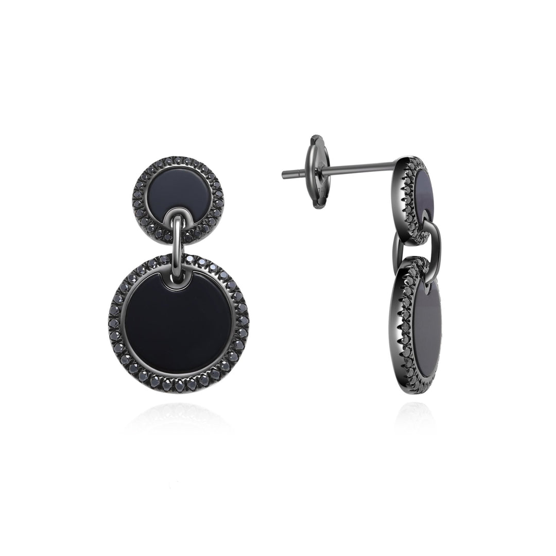 18K Black Gold Black Agate Black Diamond Drop Earrings Modern Luxury - MoonClosing